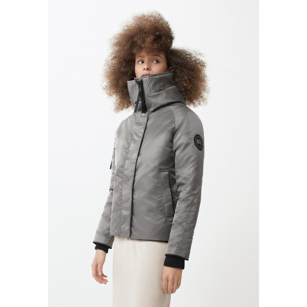 CANADA GOOSE Gray Satin Black Label EVERLEIGH Down Hooded Bomber Jacket XS